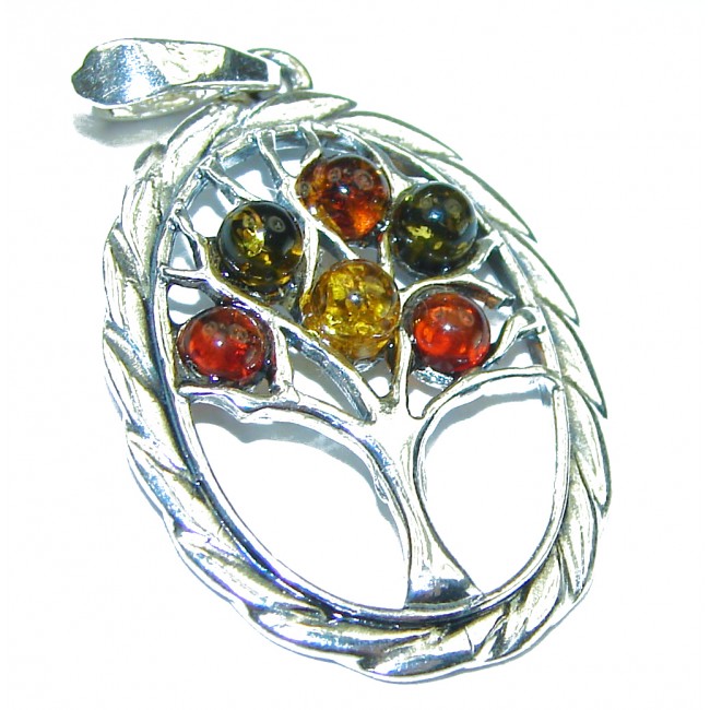 Family Tree Design Polish Amber .925 Sterling Silver handcrafted Pendant