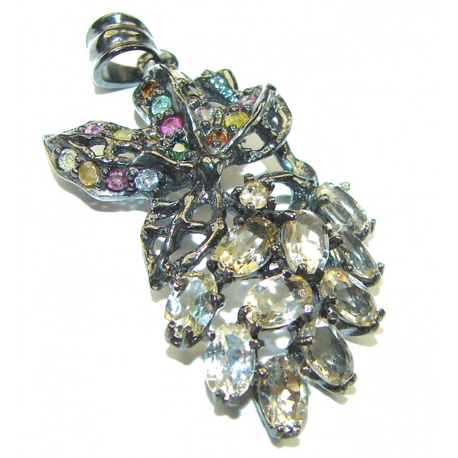 Spectacular Champagne Topaz black rhodium over .925 Sterling Silver handmade Pendant Brooch