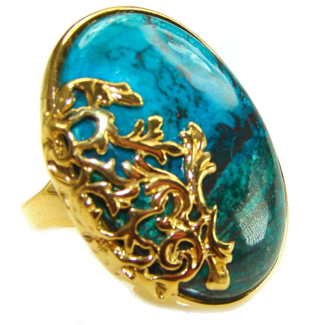 Authentic Parrot's Wing Chrysocolla 14K Gold over .925 Sterling Silver handcrafted ring size 8