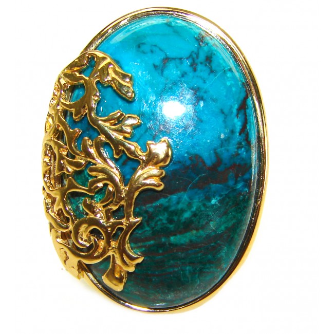 Authentic Parrot's Wing Chrysocolla 14K Gold over .925 Sterling Silver handcrafted ring size 8