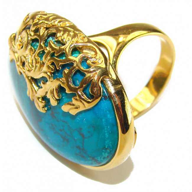 Authentic Parrot's Wing Chrysocolla 14K Gold over .925 Sterling Silver handcrafted ring size 8