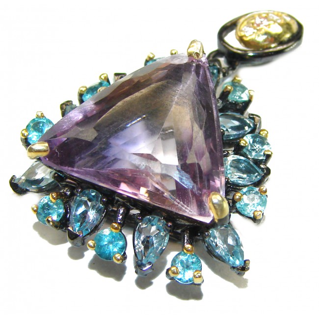 15.5 carat Trillion Cut Perfect Ametrine black rhodium over .925 Sterling Silver handcrafted Pendant