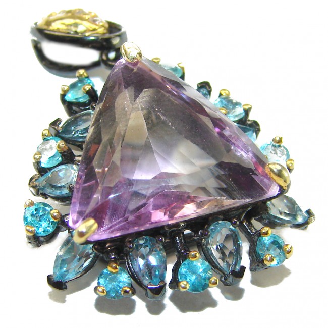 15.5 carat Trillion Cut Perfect Ametrine black rhodium over .925 Sterling Silver handcrafted Pendant