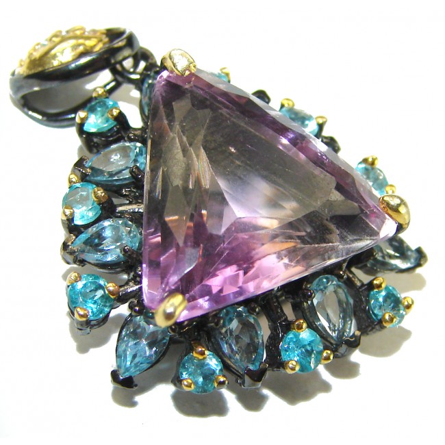 15.5 carat Trillion Cut Perfect Ametrine black rhodium over .925 Sterling Silver handcrafted Pendant