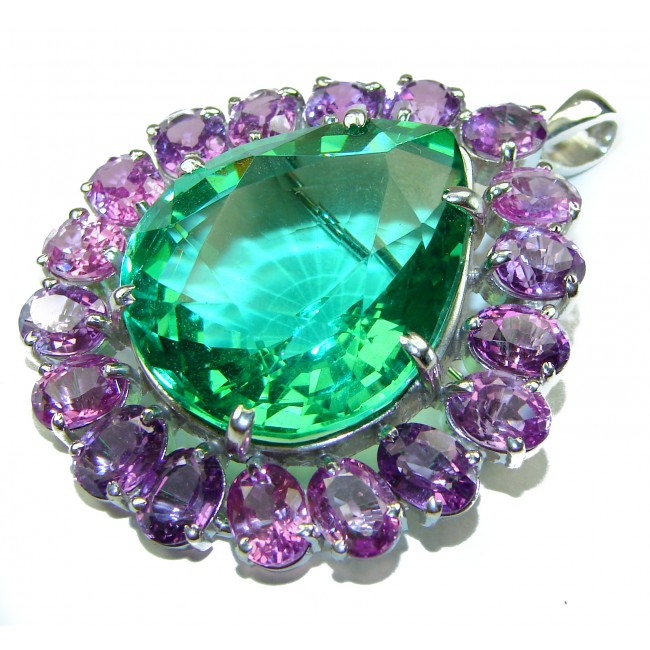 Incredible Green Topaz Amethyst .925 Sterling Silver handcrafted pendant - brooch