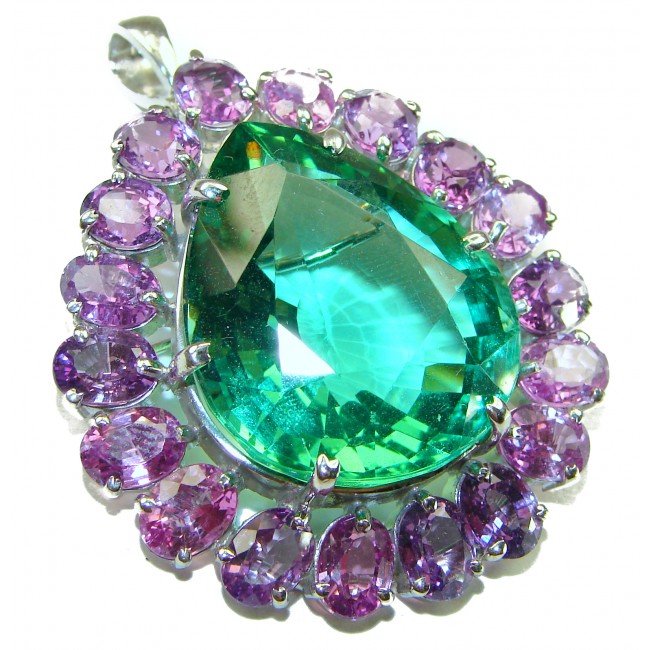 Incredible Green Topaz Amethyst .925 Sterling Silver handcrafted pendant - brooch