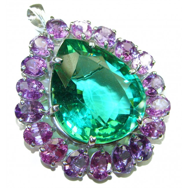 Incredible Green Topaz Amethyst .925 Sterling Silver handcrafted pendant - brooch