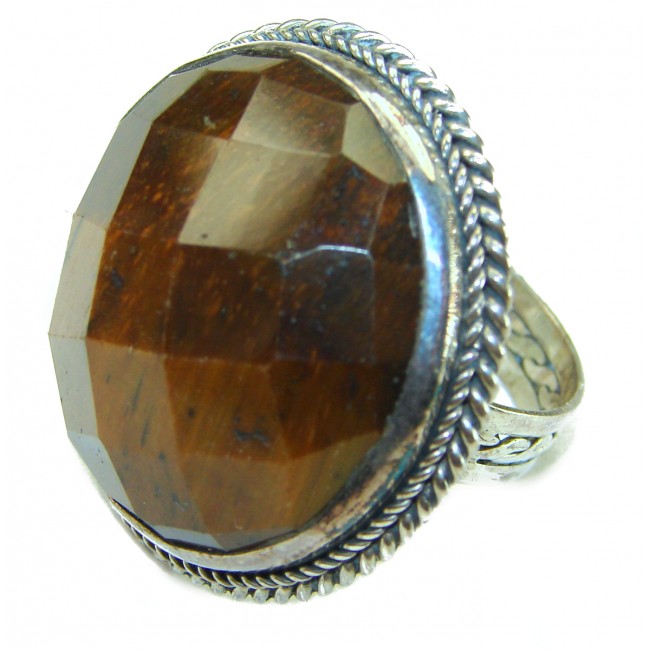 Bold Silky Golden Tigers Eye .925 Sterling Silver handmade ring s. 7 3/4