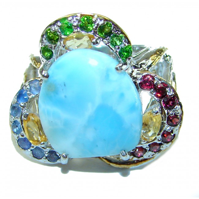 Precious authentic Blue Larimar .925 Sterling Silver handmade ring size 8