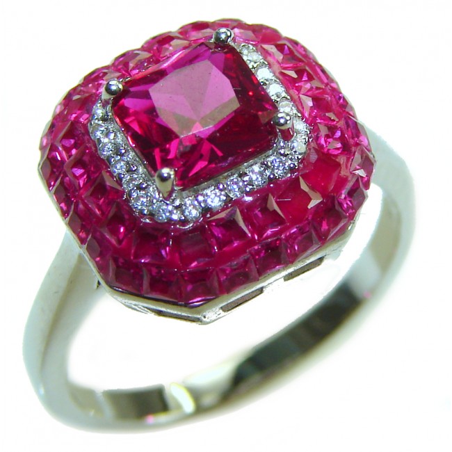 Red Brilliance 4.5 carat Ruby .925 Silver handcrafted Ring s. 7