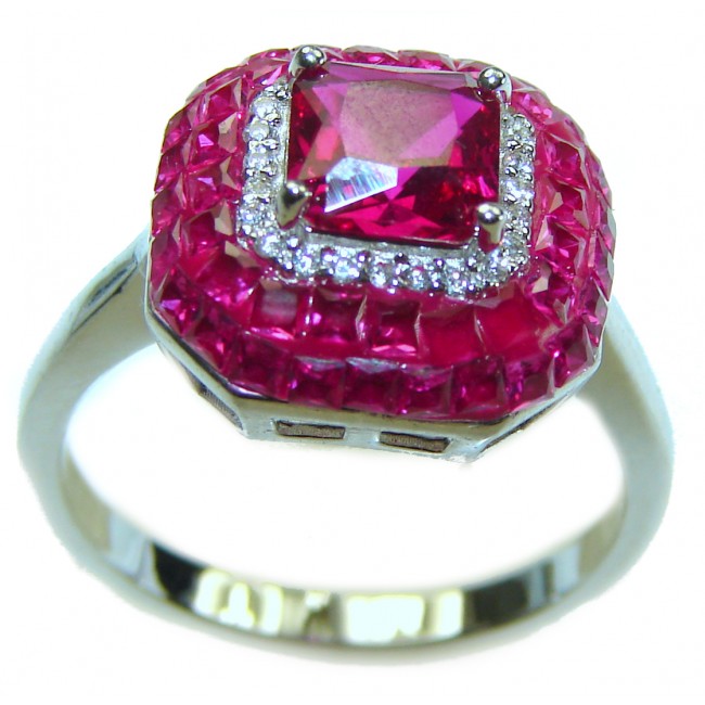 Red Brilliance 4.5 carat Ruby .925 Silver handcrafted Ring s. 7