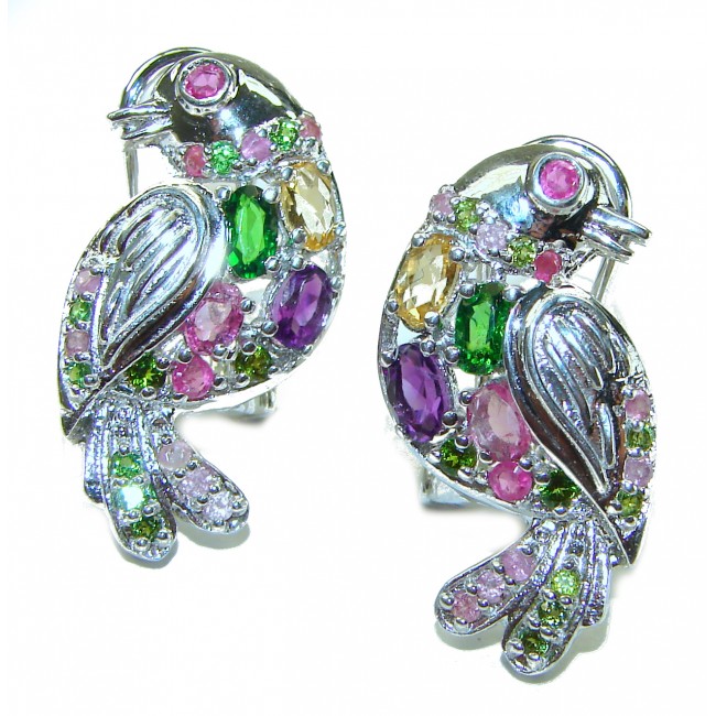 Colorful Birds authentic Watermelon Tourmaline .925 Sterling Silver earrings