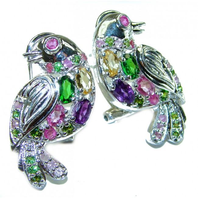 Colorful Birds authentic Watermelon Tourmaline .925 Sterling Silver earrings