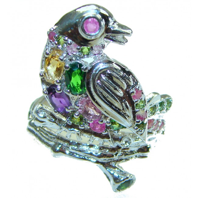 Colorful Birds authentic Watermelon Tourmaline .925 Sterling Silver handcrafted ring size 7