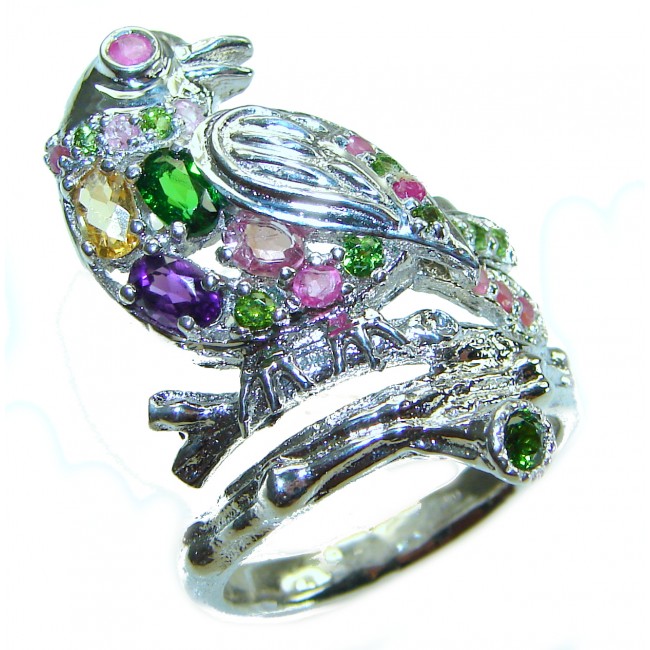 Colorful Birds authentic Watermelon Tourmaline .925 Sterling Silver handcrafted ring size 7