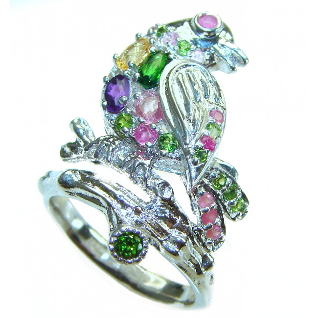 Colorful Birds authentic Watermelon Tourmaline .925 Sterling Silver handcrafted ring size 7