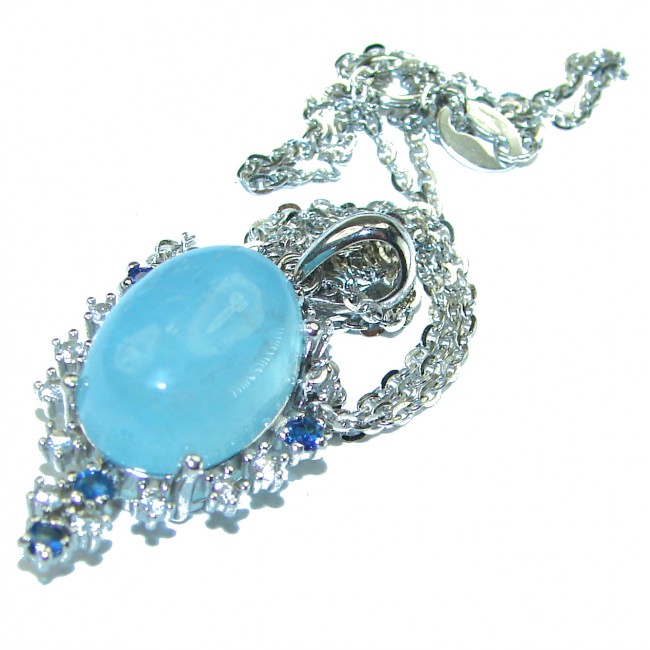 Bianca authentic Aquamarine Sapphire .925 Sterling Silver handcrafted necklace