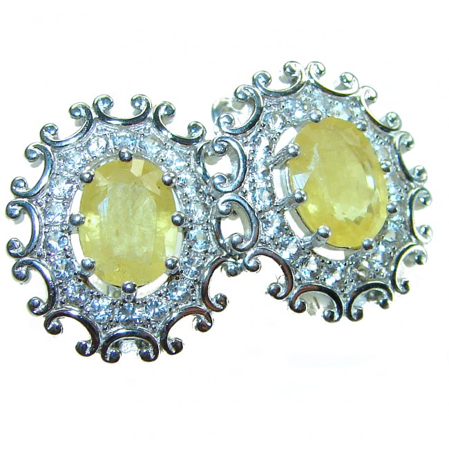 5.5 carat Yellow Sapphire .925 Sterling Silver handcrafted earrings