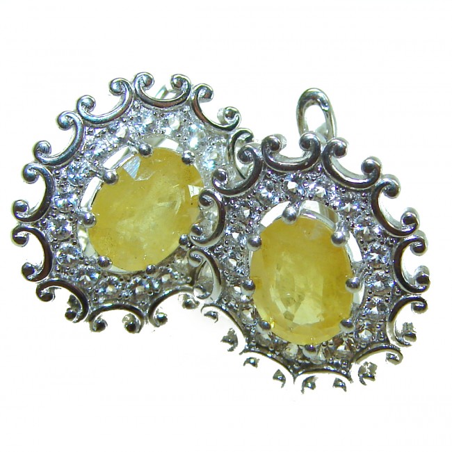 5.5 carat Yellow Sapphire .925 Sterling Silver handcrafted earrings