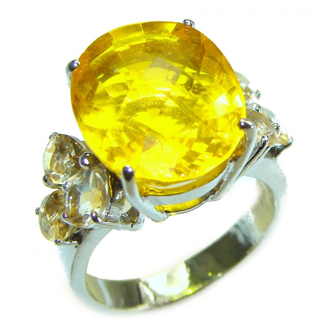 17.8 carat Genuine Lemon Quartz .925 Sterling Silver handcrafted ring size 8