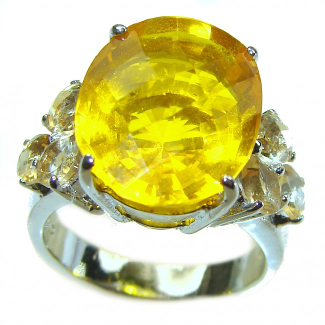 17.8 carat Genuine Lemon Quartz .925 Sterling Silver handcrafted ring size 8