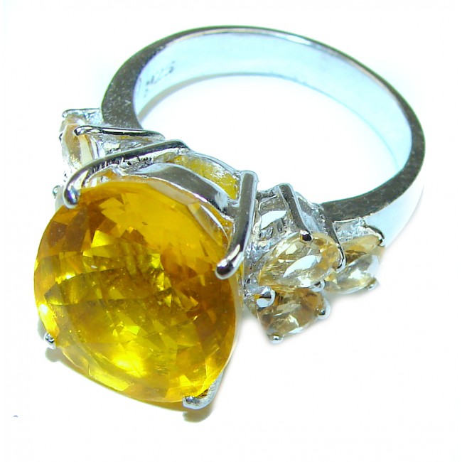 17.8 carat Genuine Lemon Quartz .925 Sterling Silver handcrafted ring size 8