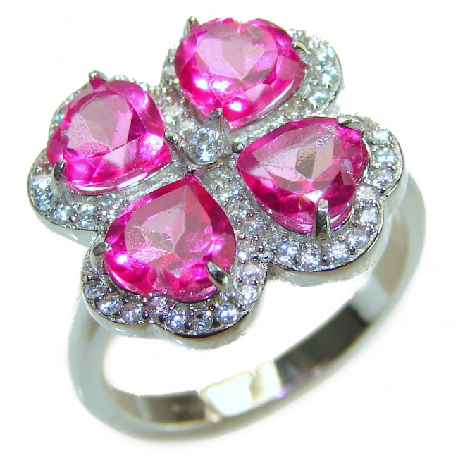 A Spark of Sweetness Hot Pink Sapphire .925 Sterling Silver handcrafted Cocktail Ring s. 7