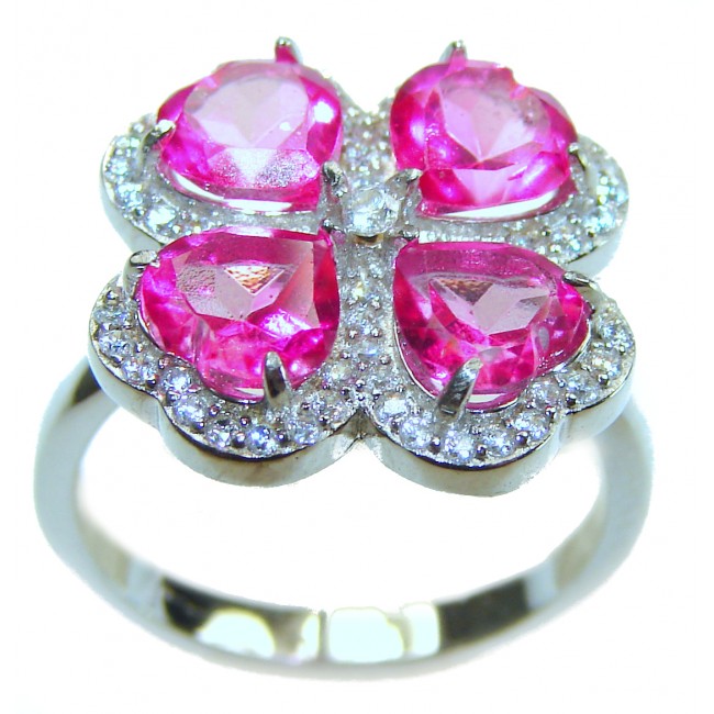 A Spark of Sweetness Hot Pink Sapphire .925 Sterling Silver handcrafted Cocktail Ring s. 7