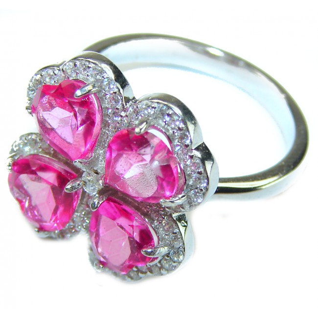 A Spark of Sweetness Hot Pink Sapphire .925 Sterling Silver handcrafted Cocktail Ring s. 7