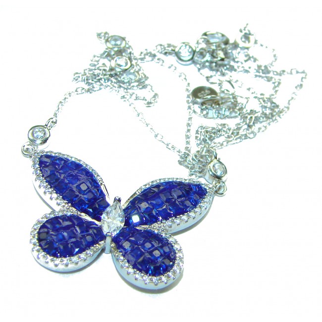 Great Masterpiece Butterfly genuine Sapphire .925 Sterling Silver handmade necklace