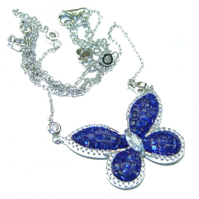 Great Masterpiece Butterfly genuine Sapphire .925 Sterling Silver handmade necklace