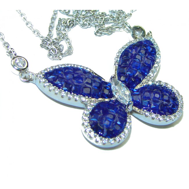 Great Masterpiece Butterfly genuine Sapphire .925 Sterling Silver handmade necklace