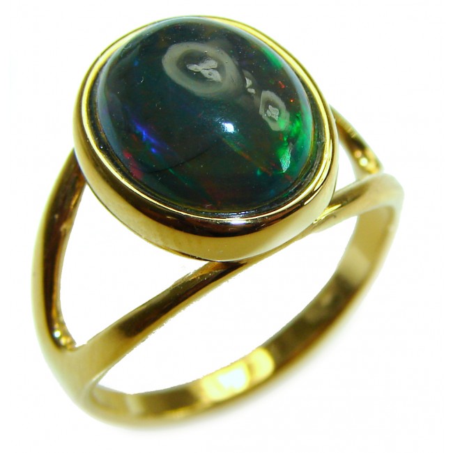 A Milky Way Genuine 8.9 carat Black Opal 18K Gold over .925 Sterling Silver handmade Ring size 7