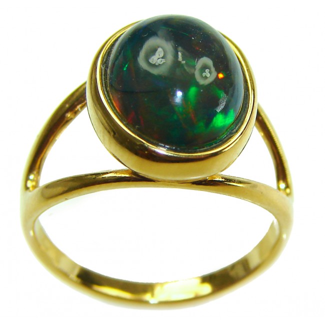 A Milky Way Genuine 8.9 carat Black Opal 18K Gold over .925 Sterling Silver handmade Ring size 7