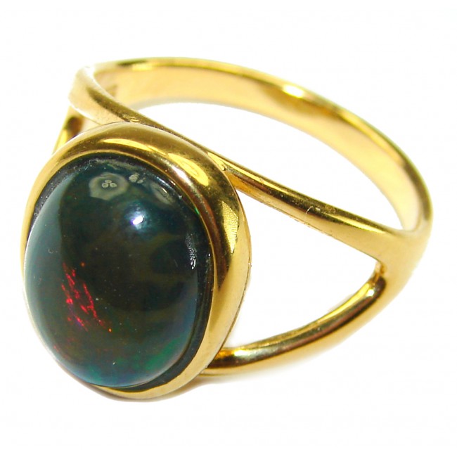 A Milky Way Genuine 8.9 carat Black Opal 18K Gold over .925 Sterling Silver handmade Ring size 7