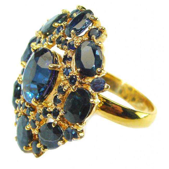 Luxurious Style Natural London Blue Topaz 14K Gold over .925 Sterling Silver handmade ring size 8