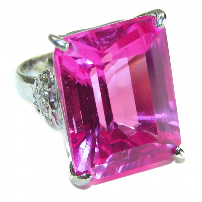 Blooming Orchid 24.5 carat Pink Sapphire .925 Silver handcrafted Cocktail Ring s. 6