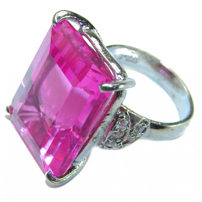 Blooming Orchid 24.5 carat Pink Sapphire .925 Silver handcrafted Cocktail Ring s. 6