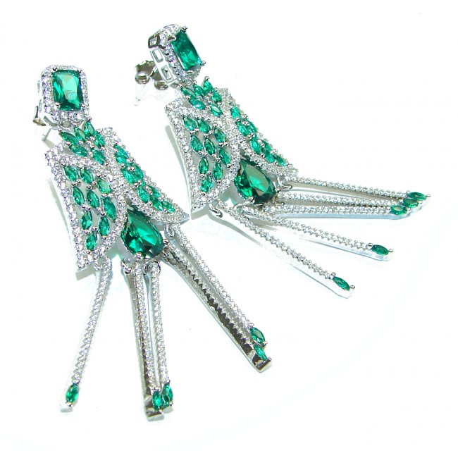 Endless Beauty Emerald .925 Sterling Silver handcrafted Statement earrings