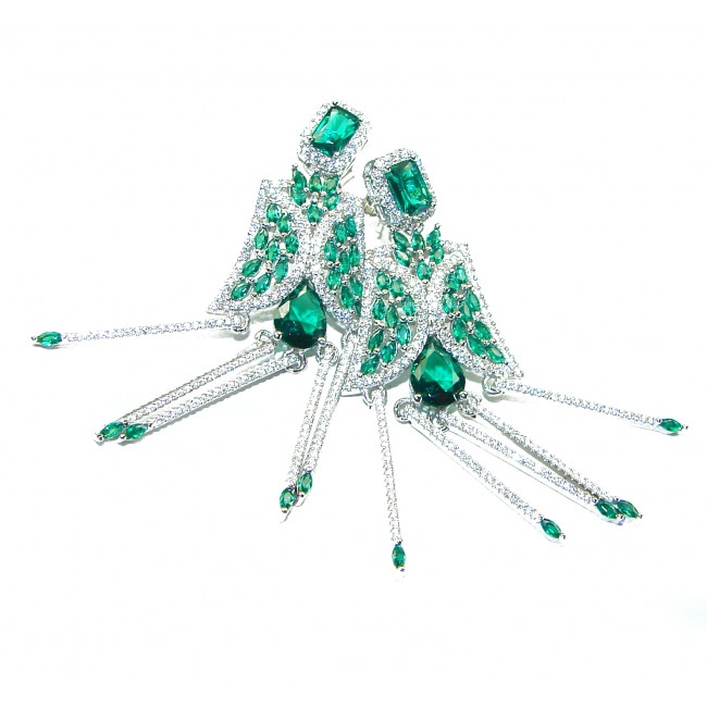 Endless Beauty Emerald .925 Sterling Silver handcrafted Statement earrings