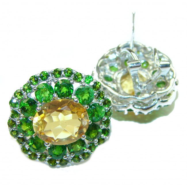 Antoinette Authentic Citrine Emerald .925 Sterling Silver handcrafted Statement earrings