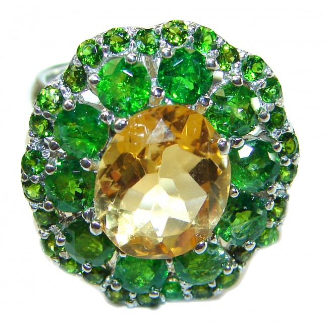 Antoinette Authentic Citrine Emerald .925 Sterling Silver handcrafted Statement Ring s. 8 1/4