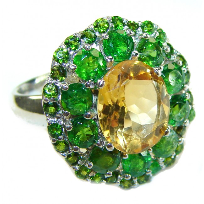 Antoinette Authentic Citrine Emerald .925 Sterling Silver handcrafted Statement Ring s. 8 1/4