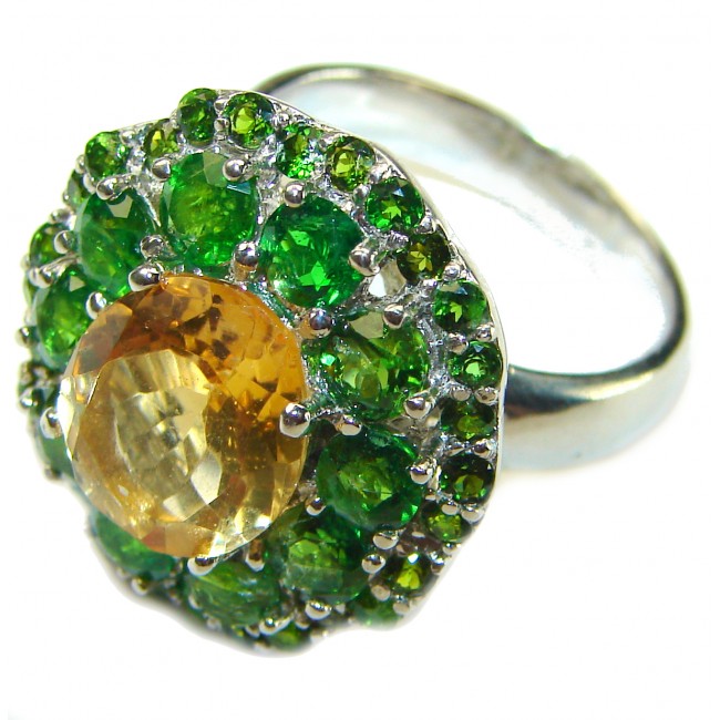 Antoinette Authentic Citrine Emerald .925 Sterling Silver handcrafted Statement Ring s. 8 1/4