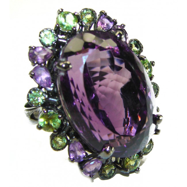 Spectacular 58.5 carat Amethyst 14K Gold black rhodium over .925 Sterling Silver Handcrafted Large Ring size 8 3/4