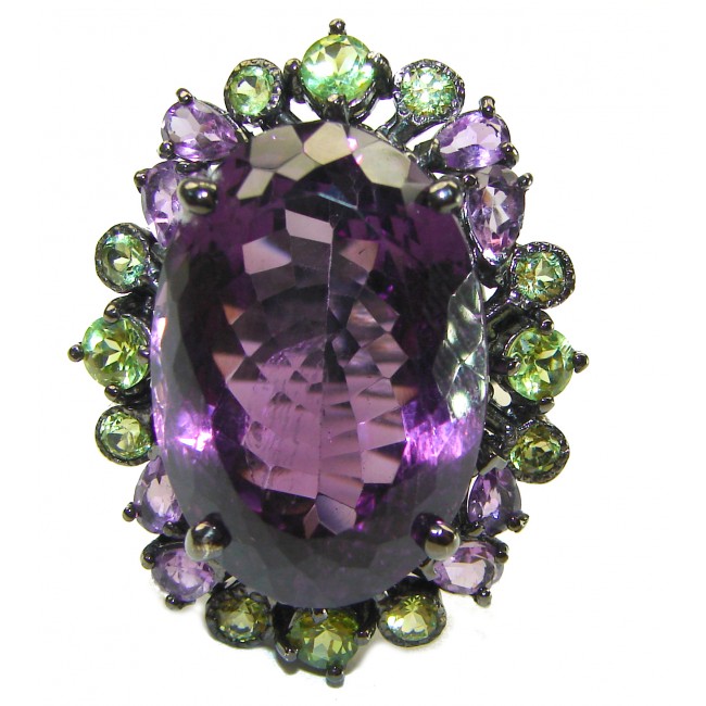 Spectacular 58.5 carat Amethyst 14K Gold black rhodium over .925 Sterling Silver Handcrafted Large Ring size 8 3/4