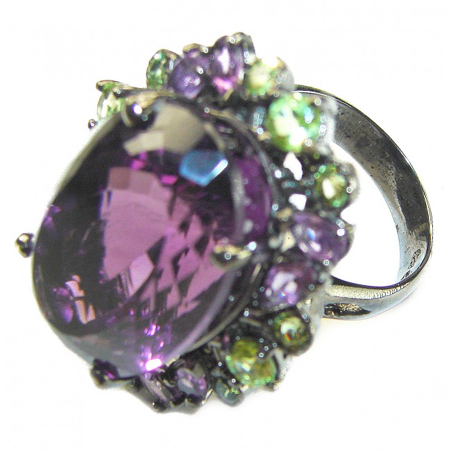 Spectacular 58.5 carat Amethyst 14K Gold black rhodium over .925 Sterling Silver Handcrafted Large Ring size 8 3/4