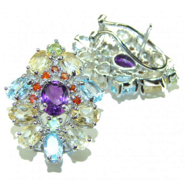 Natural Amethyst Swiss Blue Topaz .925 Sterling Silver handcrafted Earrings