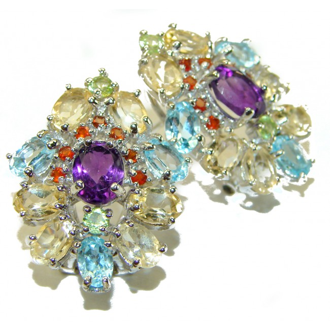 Natural Amethyst Swiss Blue Topaz .925 Sterling Silver handcrafted Earrings