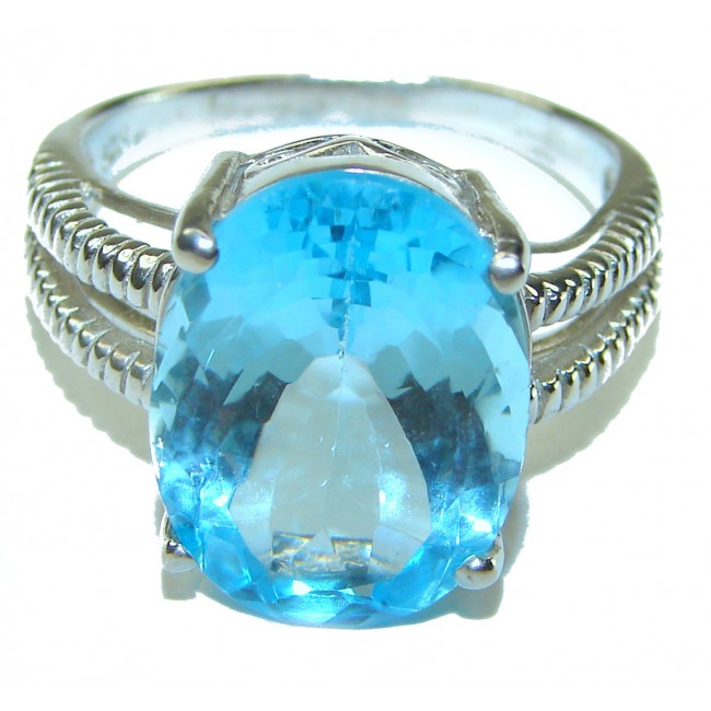 21.5 carat oval cut Swiss Blue Topaz .925 Sterling Silver handmade Ring size 10